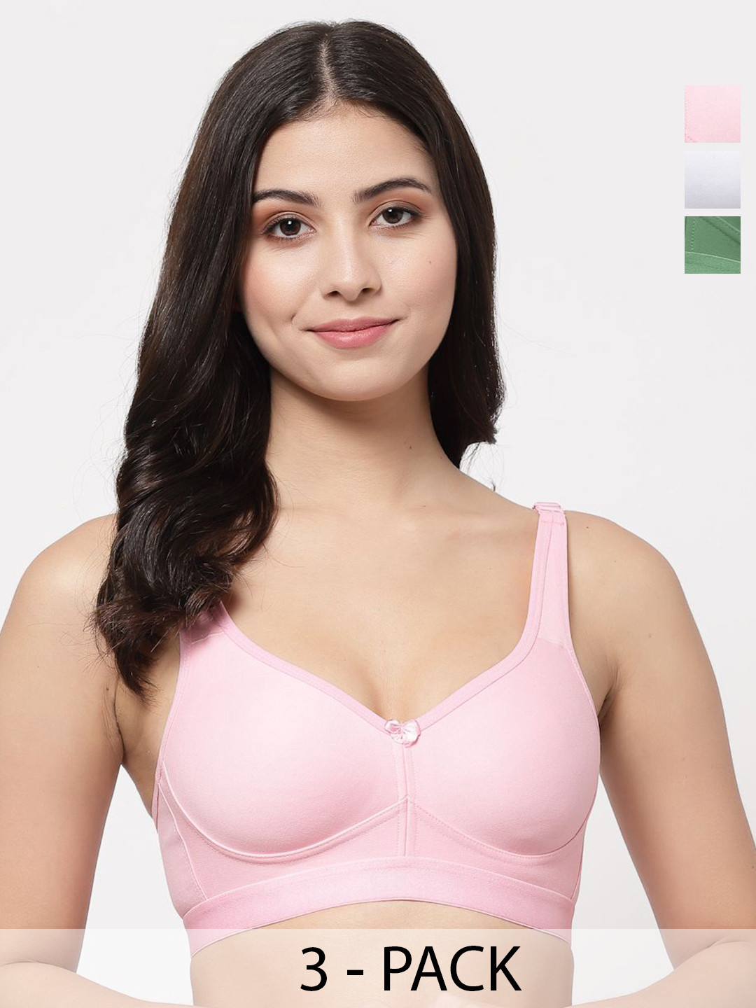 

College Girl Women Pack of 3 Full Coverage Lightly Padded and Non-Wired Bra, Green