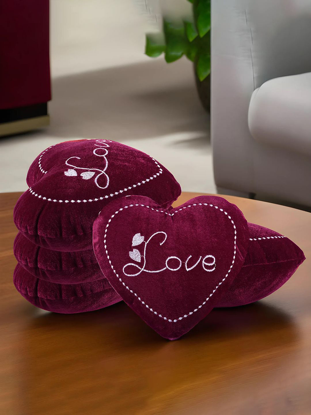 

Kuber Industries Red & White 15 Pieces Embroidered Cotton Heart Cushions
