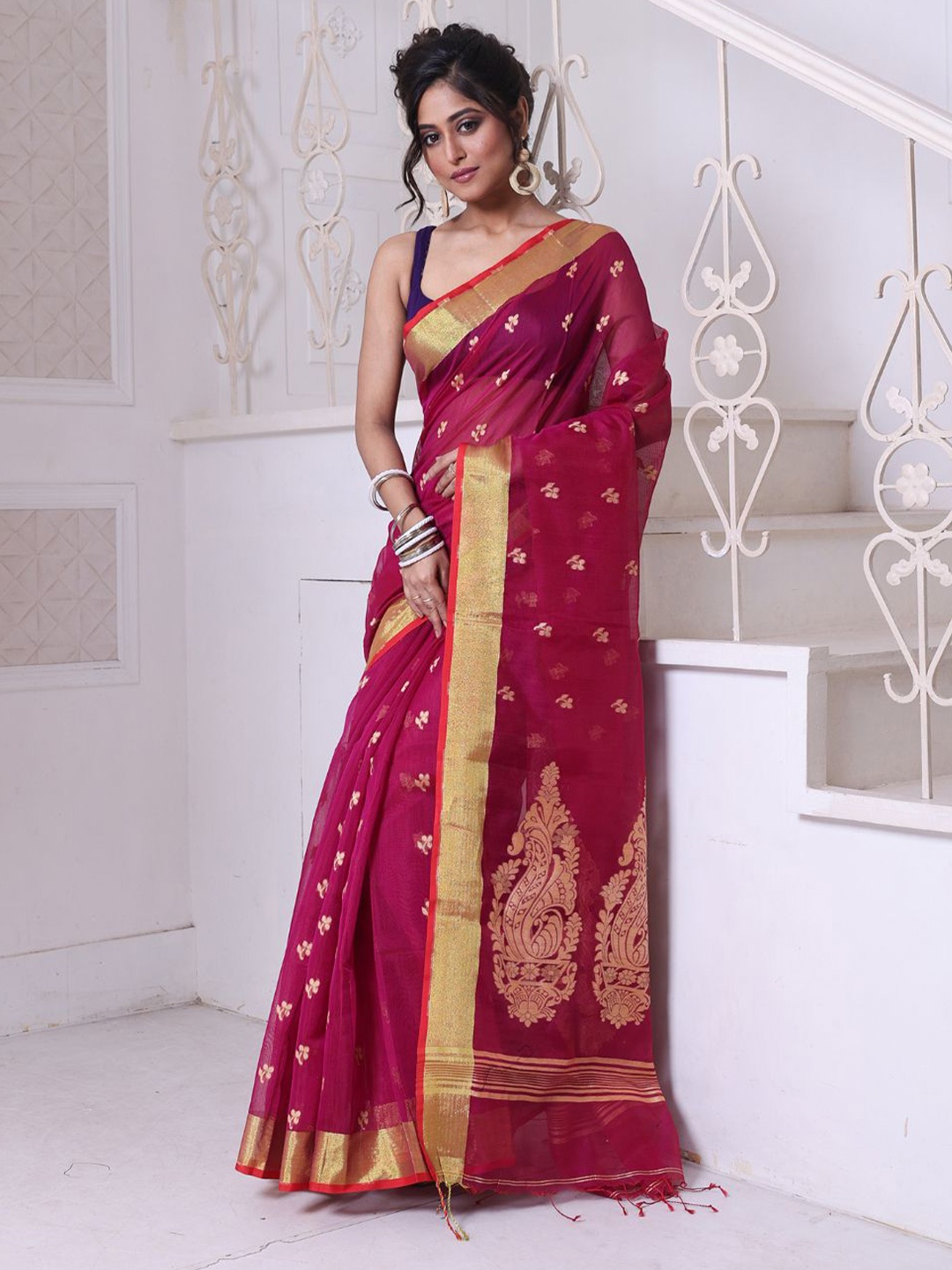 

Charukriti Ethnic Motifs Zari Saree, Purple