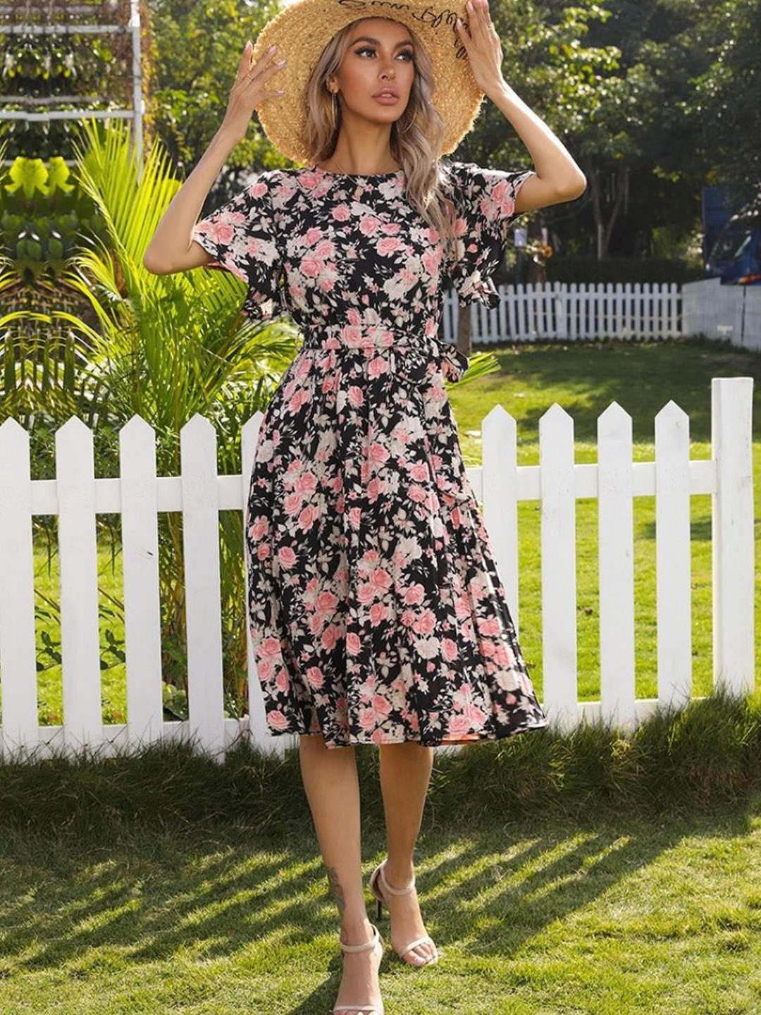 

StyleCast Floral Print Empire Dress, Black