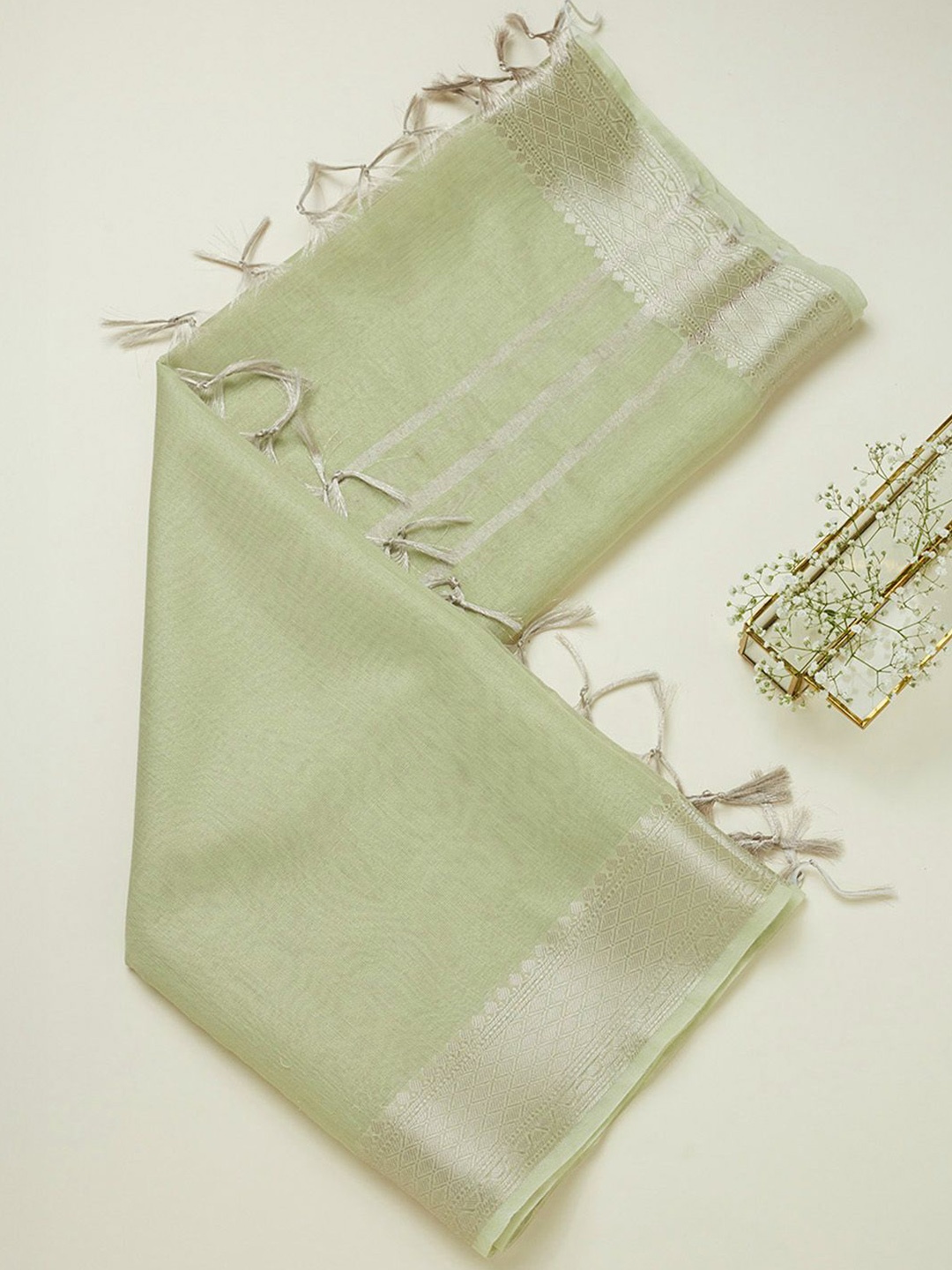 

Soch Zari Dupatta With Tassel Border, Green