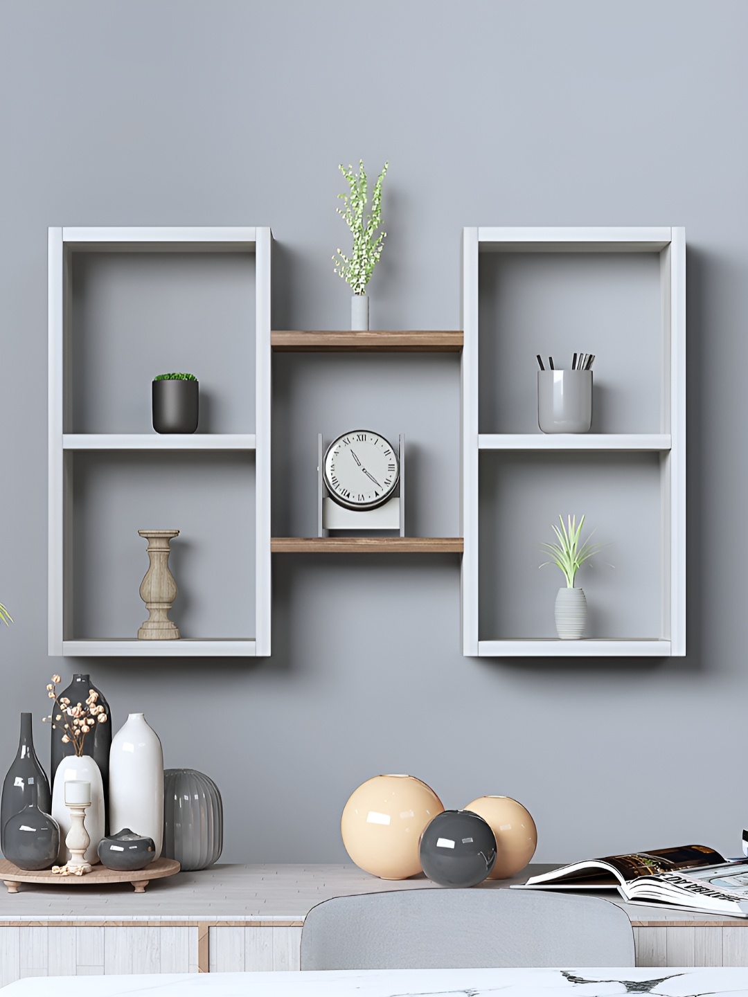 

RANDOM White & Brown Engineered Wood Pocket Wall Shelf