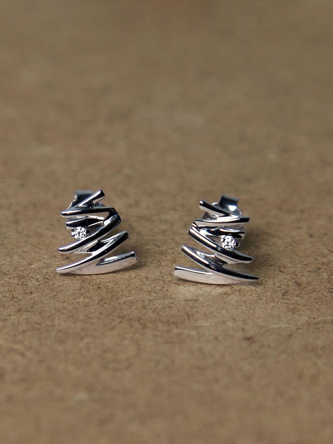 

VELVET IMPERIAL Silver Plated Zircon Studded Contemporary Stud Earrings