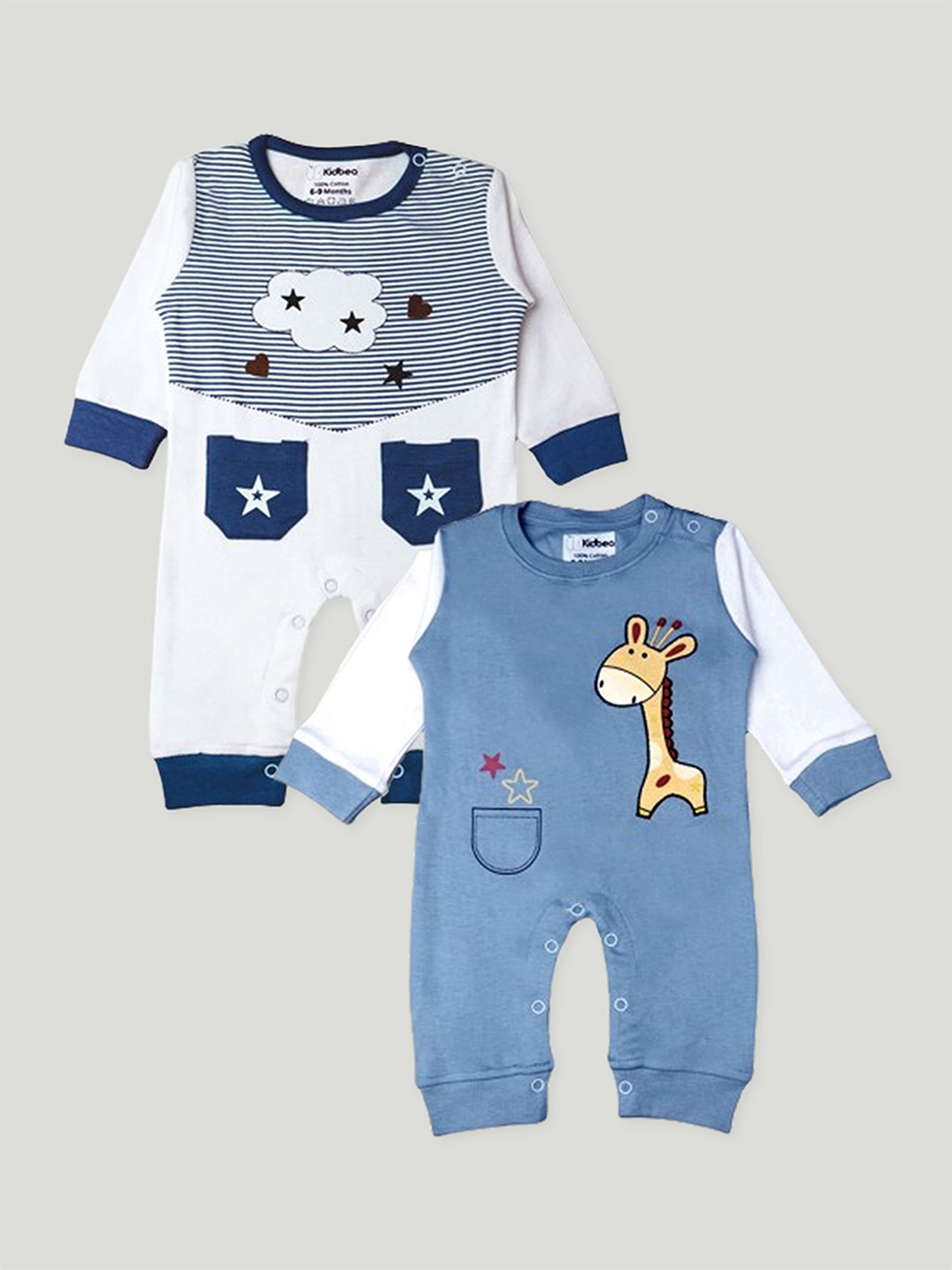 

Kidbea Infants Pack Of 2 Printed Organic Cotton Rompers, Blue