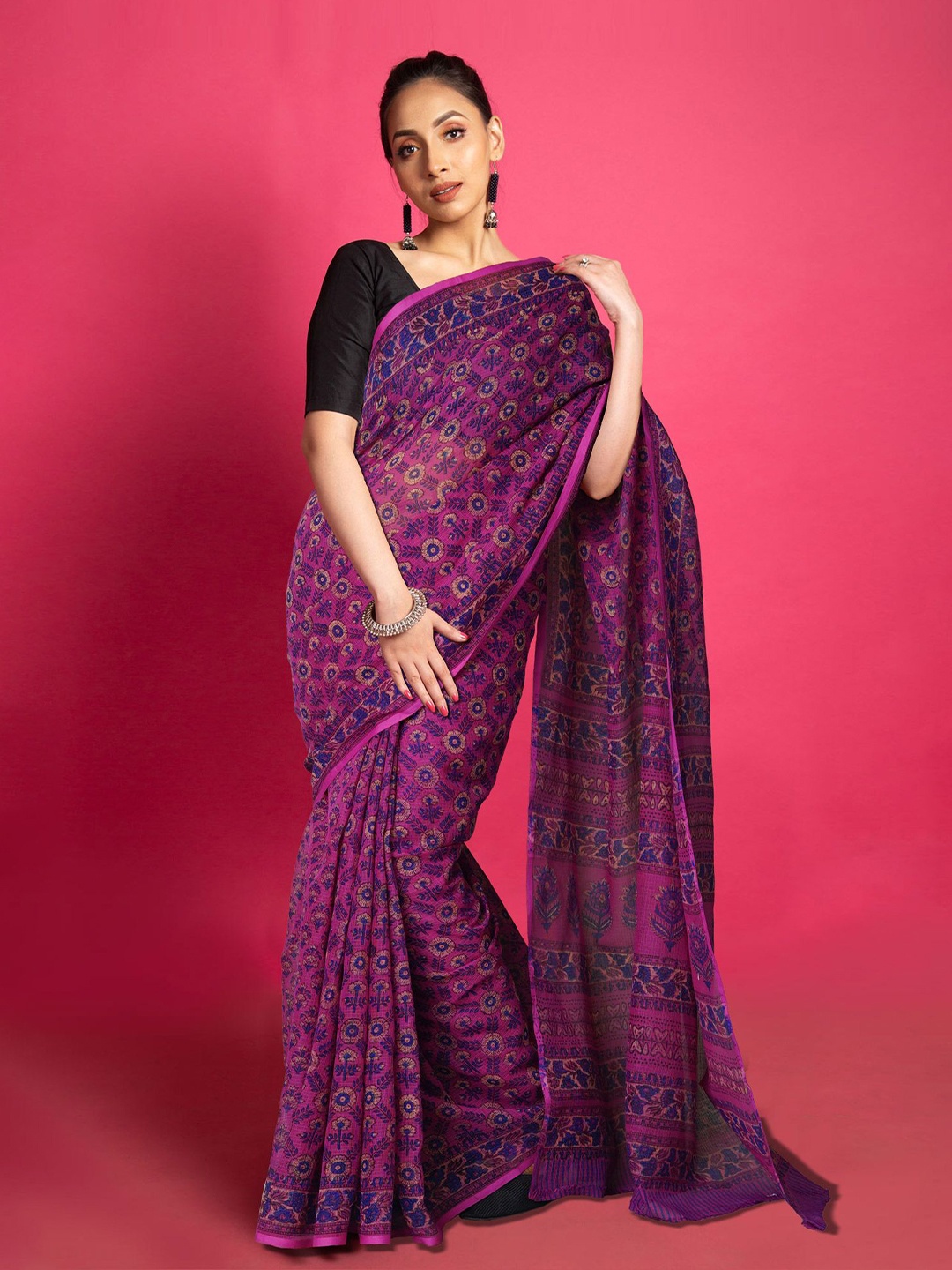 

Unnati Silks Ethnic Motifs Net Handloom Kota Saree, Purple