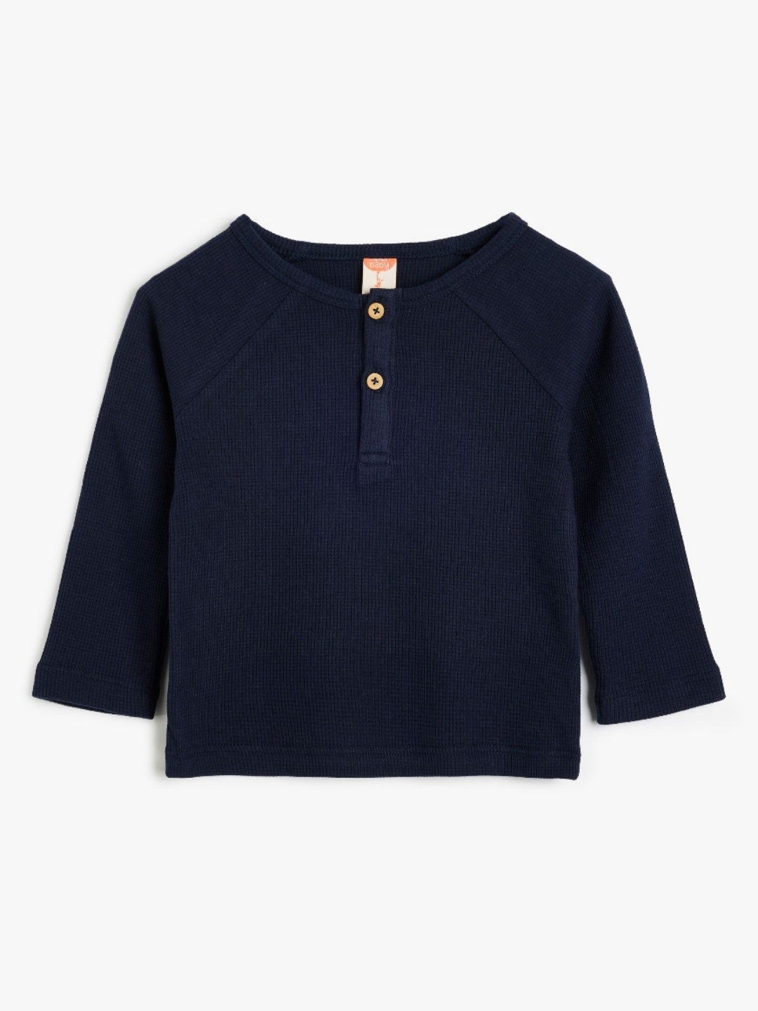 

Koton Boys Solid Henley Neck Cotton T-shirt, Navy blue