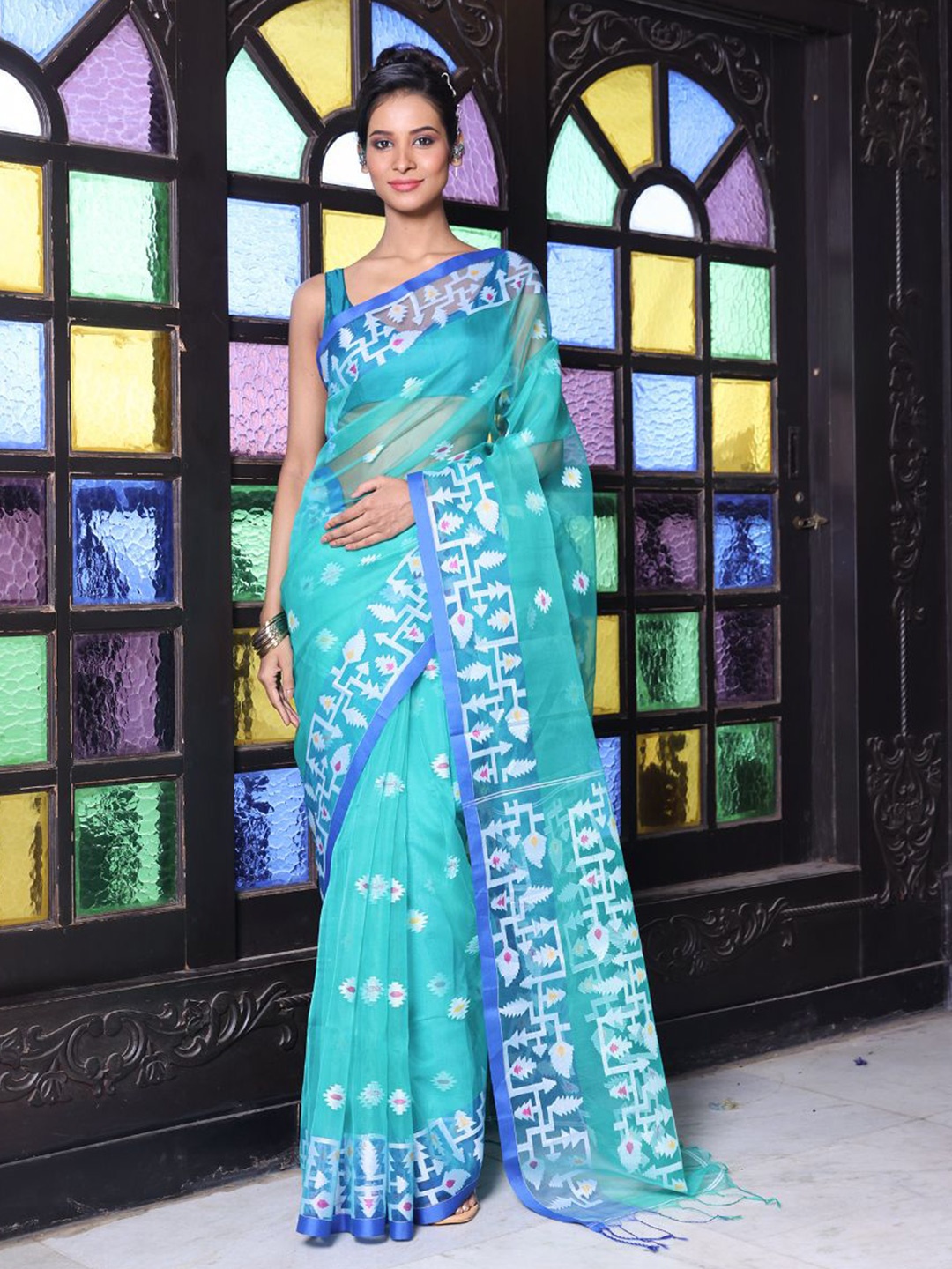 

Charukriti Ethnic Motifs Woven Design Pure Silk Saree, Blue