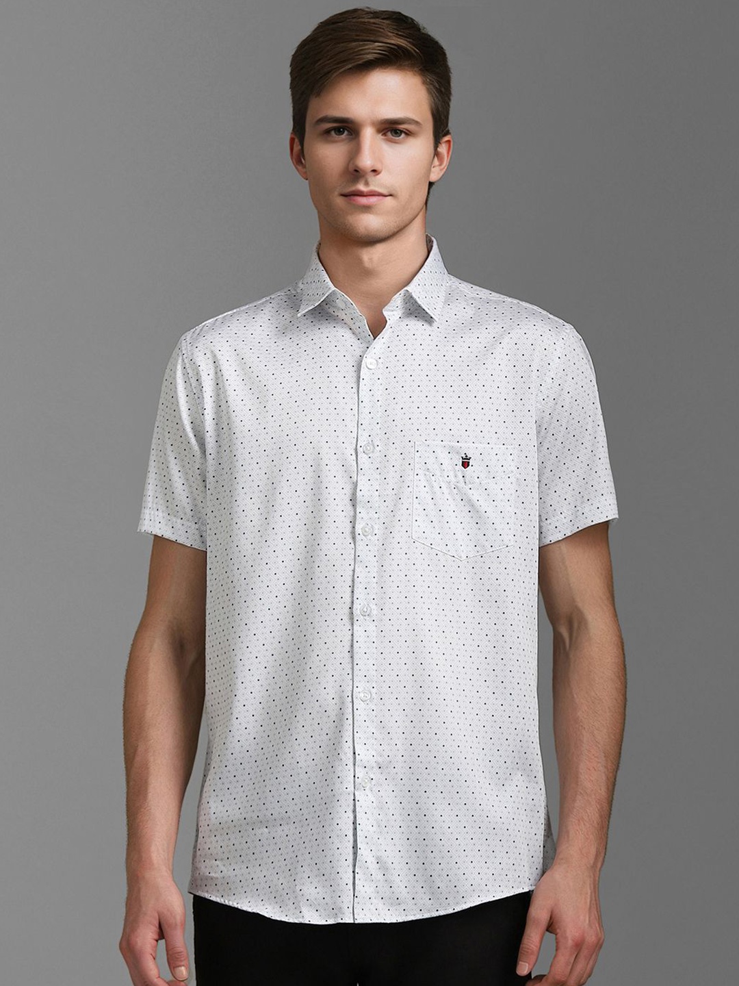 

Louis Philippe Sport Men Spread Collar Conversational Printed Cotton Slim Fit Casual Shirt, White
