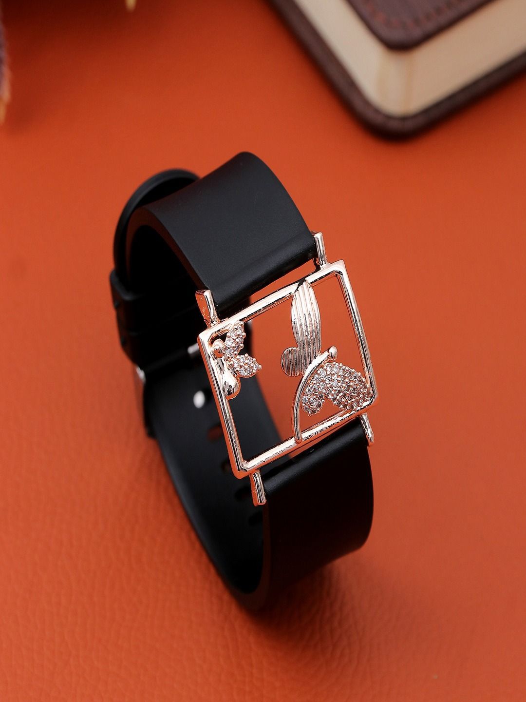

UNIVERSITY TRENDZ Rose Gold Plated Leather American Diamond Wraparound Bracelet