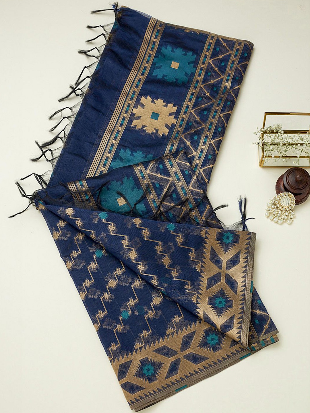 

Soch Ethnic Motifs Woven Design Jamdani Dupatta, Blue