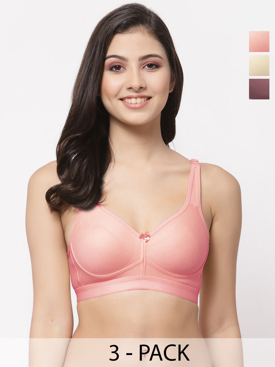 

College Girl Women Pack of 3 Full Coverage Lightly Padded and Non-Wired Bra, Coral