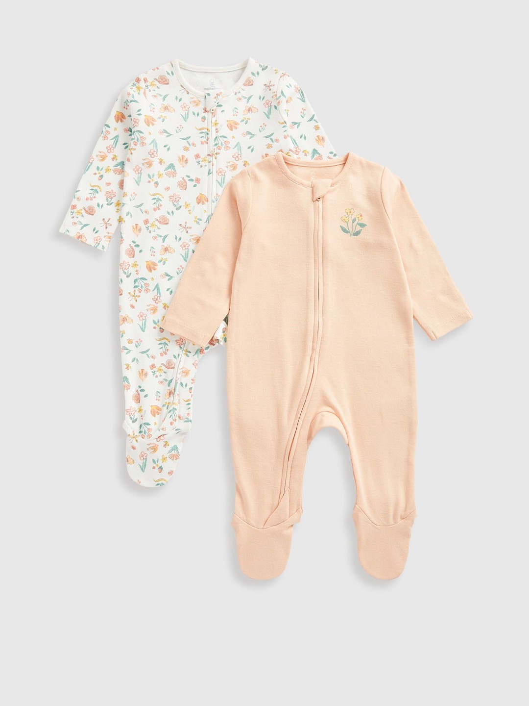 

mothercare Girls Cotton Pack of 2 Printed Sleepsuit, Cream