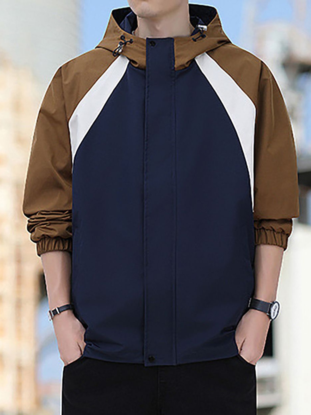 

StyleCast x Revolte Men Colourblocked Outdoor Tailored Jacket, Navy blue