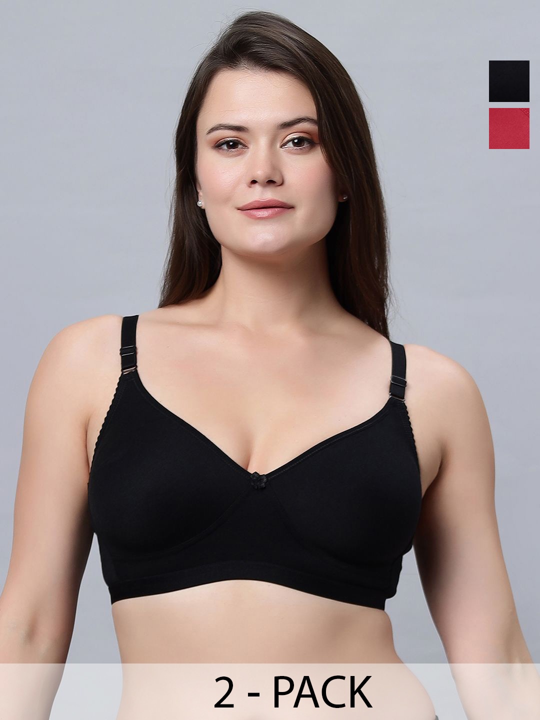 

In Care Pack Of 2 Pure Cotton Non-Wired Full Coverage T-shirt Bra, Black