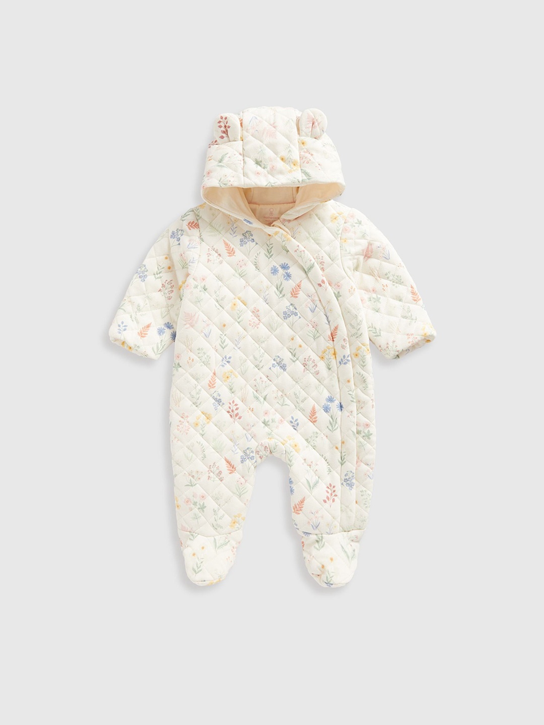 

mothercare Girls Printed Hooded Sleepsuit, Cream