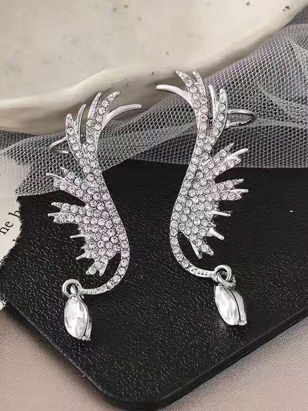 

VAGHBHATT Silver-Plated Crystals Studded Classic Ear Cuff Earrings