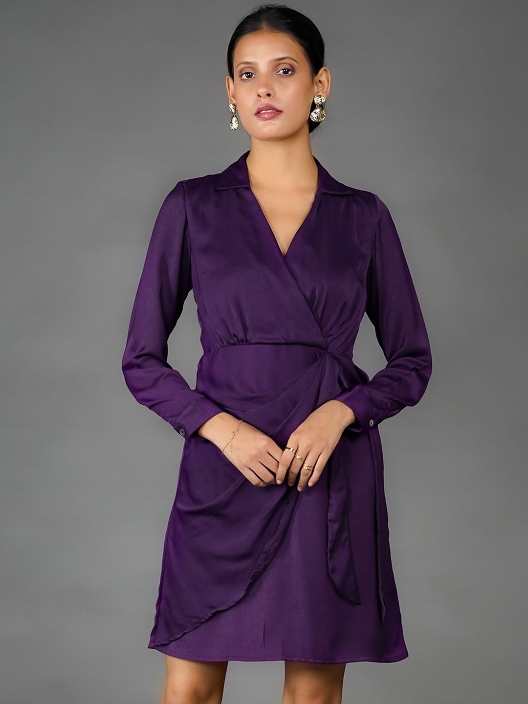 

Zink London Cuffed Sleeved Wrap Dress, Purple