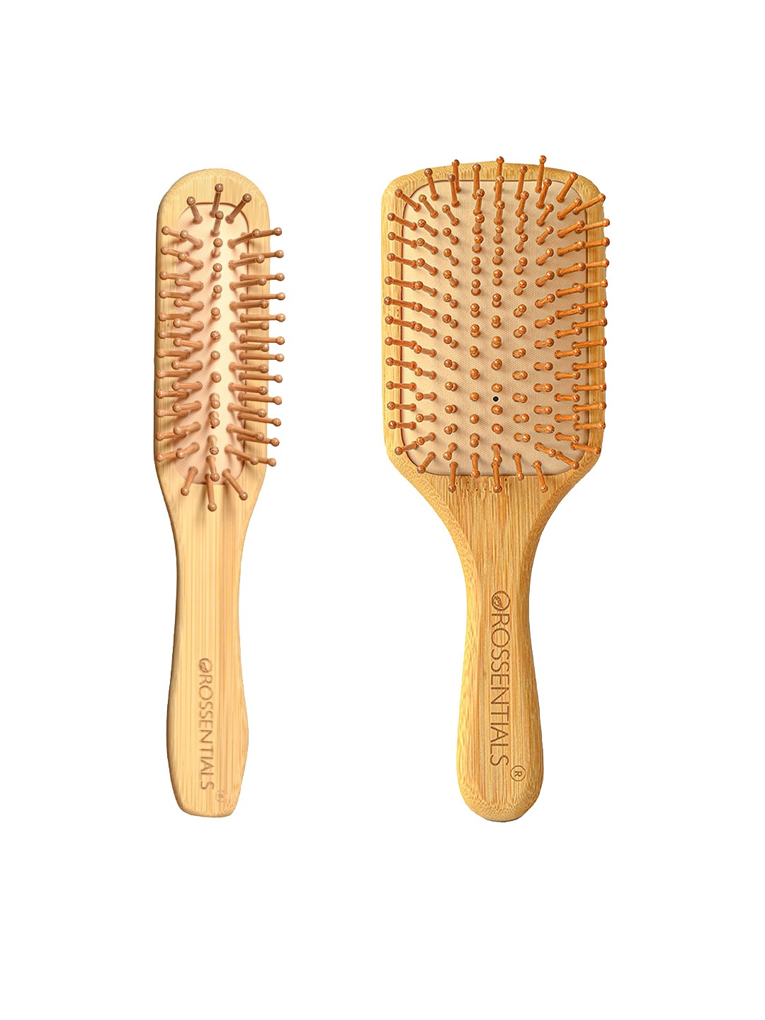 

OROSSENTIALS Set Of 2 Wooden Hair Brush, Brown