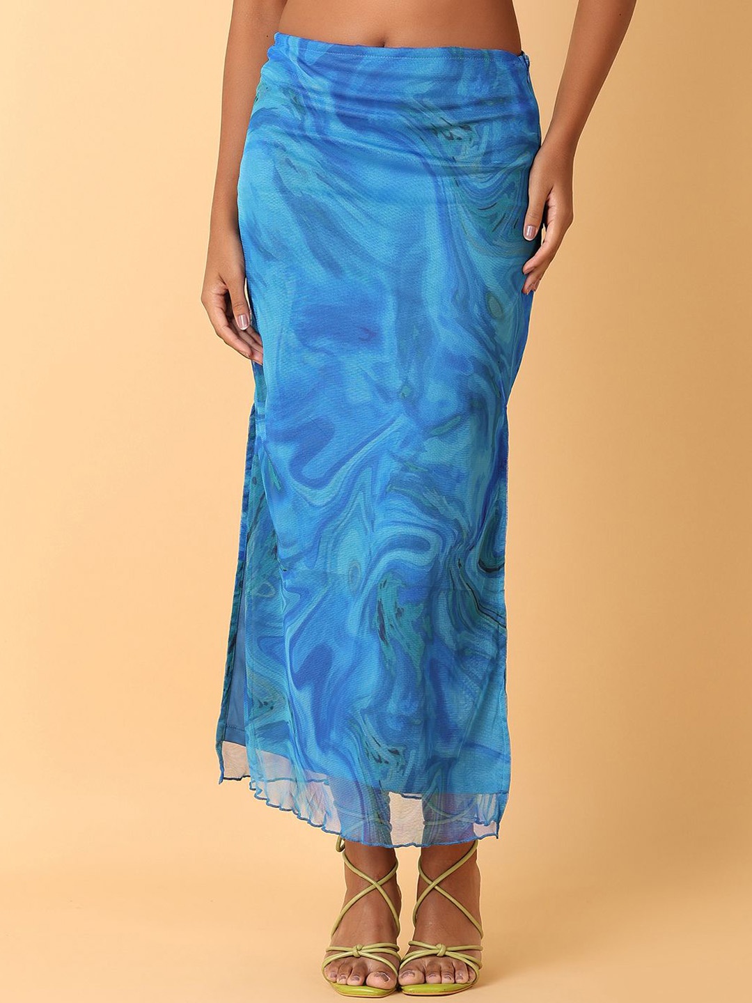 

UNLIMITED Abstract Printed Maxi Straight Skirt, Blue