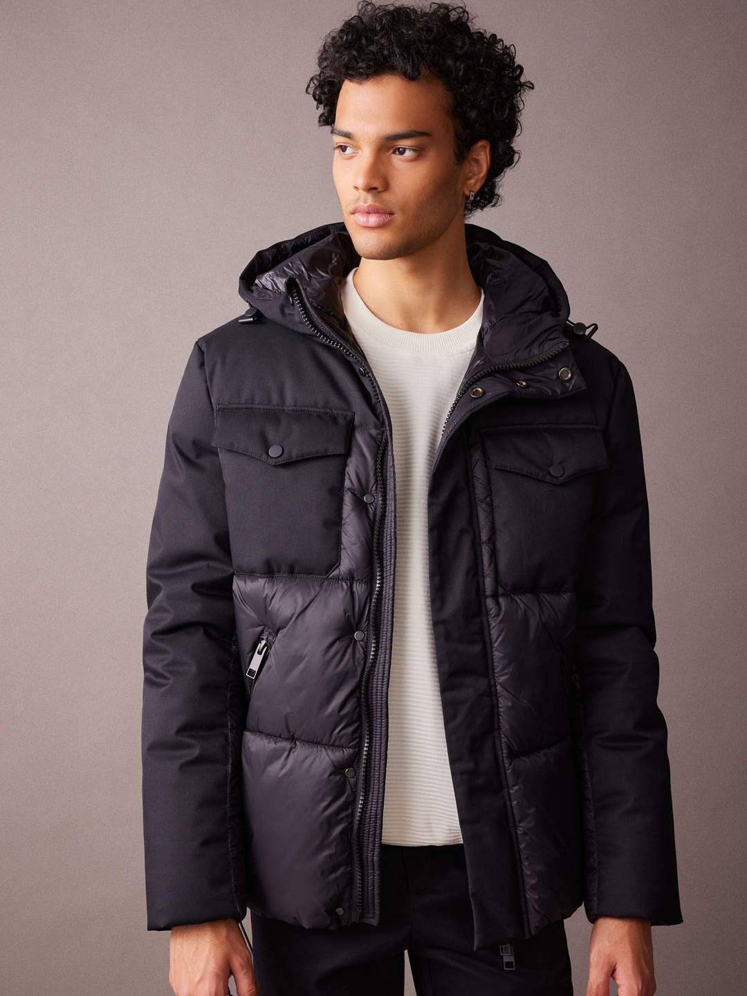 

DeFacto Men Checked Longline Padded Jacket, Na