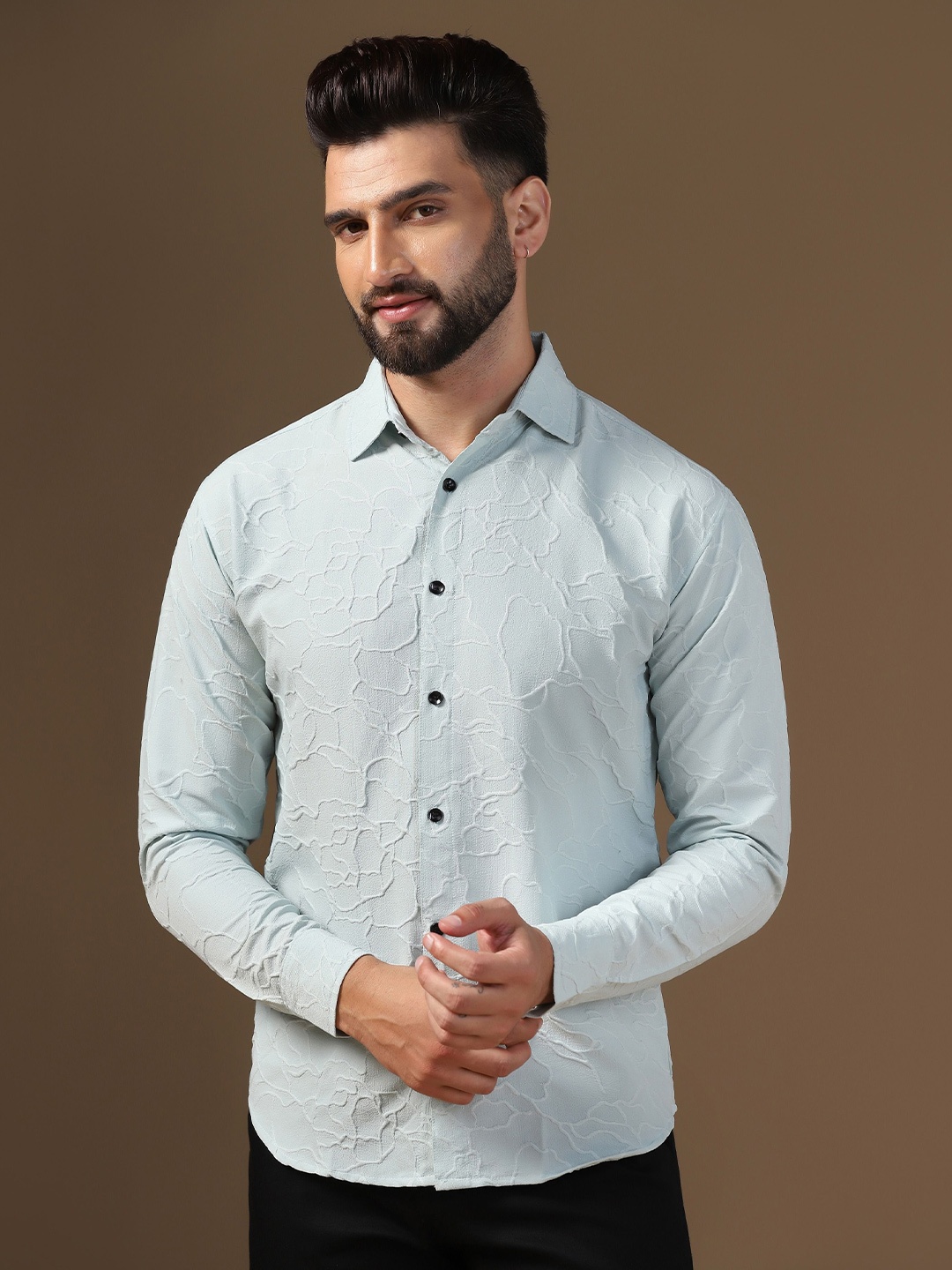 

TAGDO Men Standard Spread Collar Solid Casual Shirt, Blue