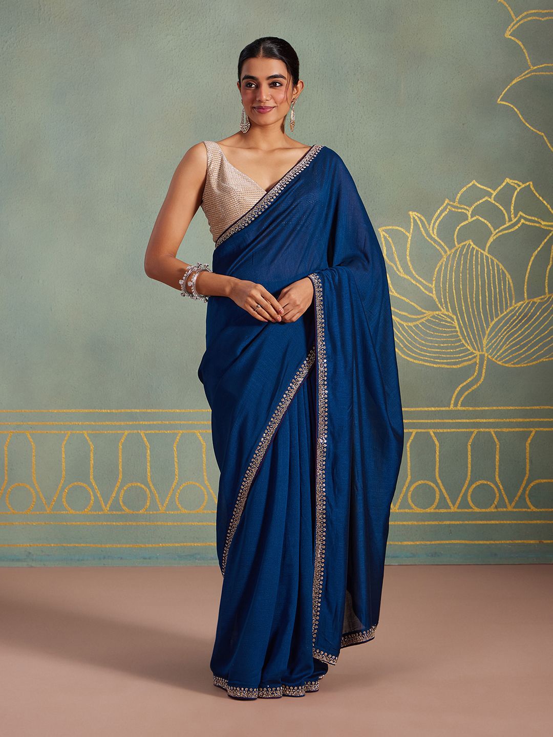 

Likha Beads and Stones Pure Silk Saree, Blue