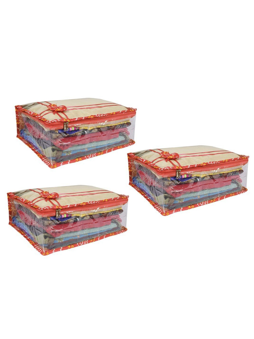 

prettykrafts Red & Transparent 3 Pieces Saree Covers Organisers
