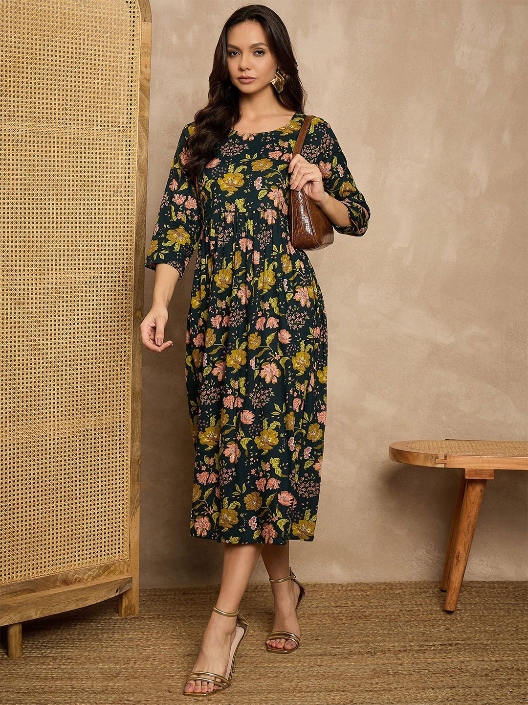 

BAESD Women Floral Print Maternity A-Line Dress, Green