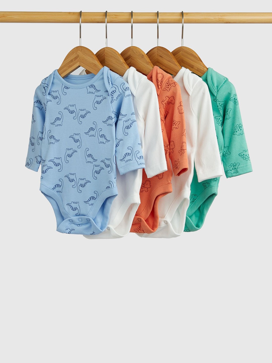 

mothercare Boys Pack Of 5 Pure Cotton Printed Bodysuit, Blue