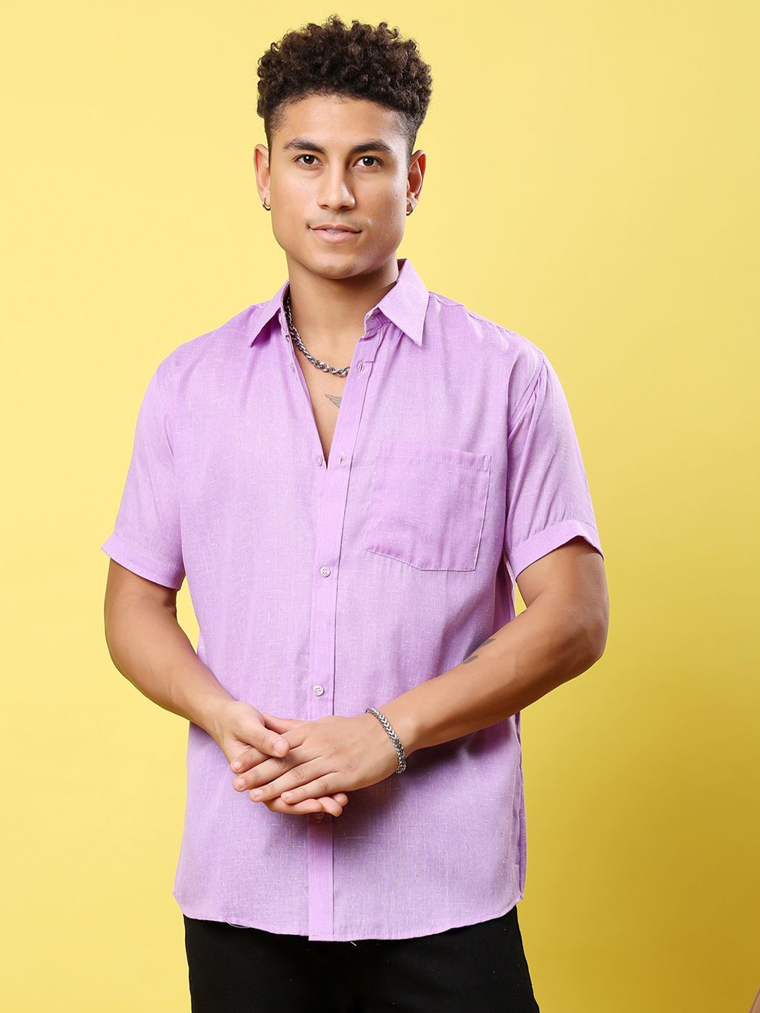 

KLOSET BY RIAG Men Classic Spread Collar Solid Cotton Casual Shirt, Violet