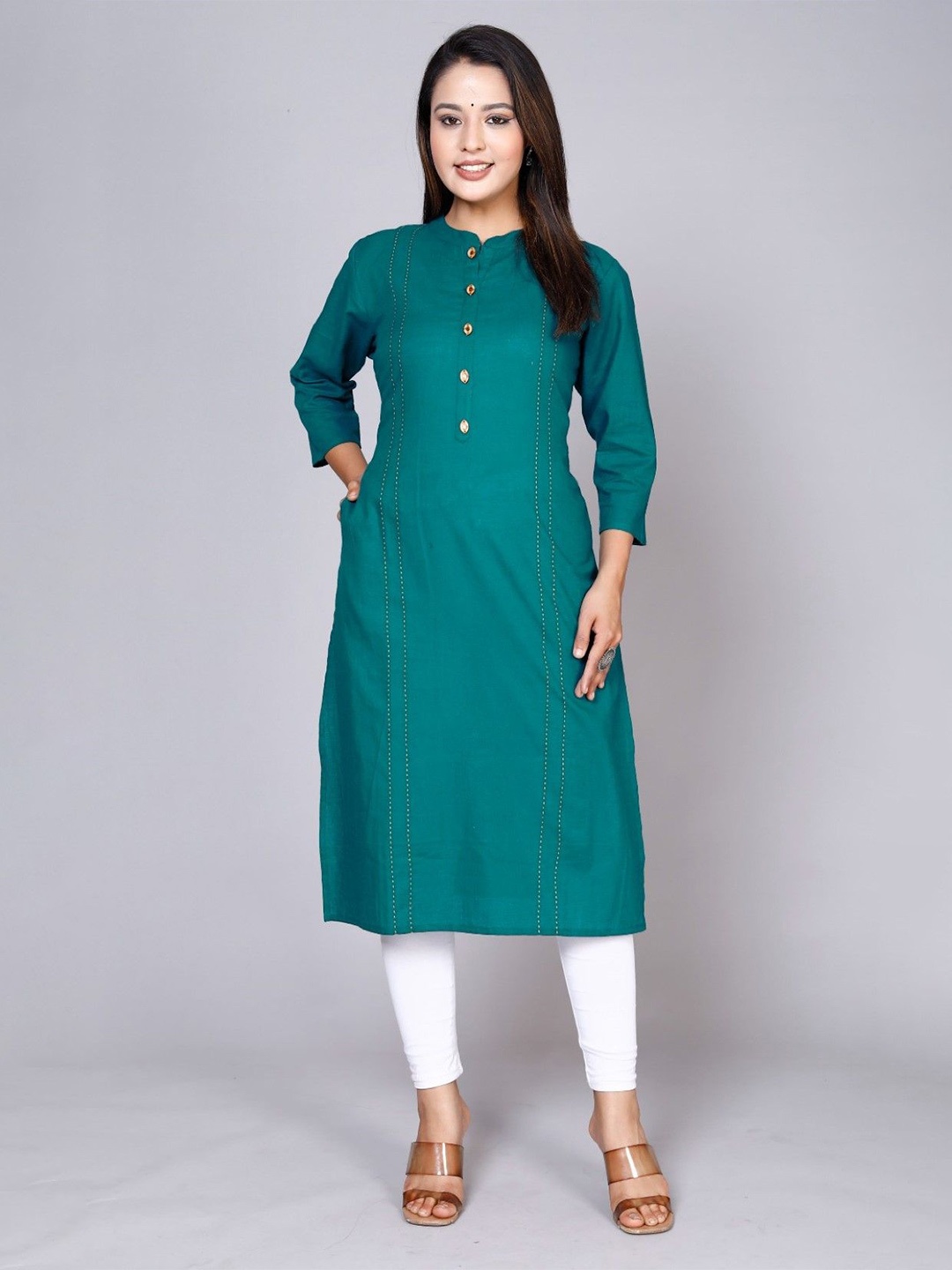 

ANTU KURTIES Mandarin Collar Straight Kurta, Green