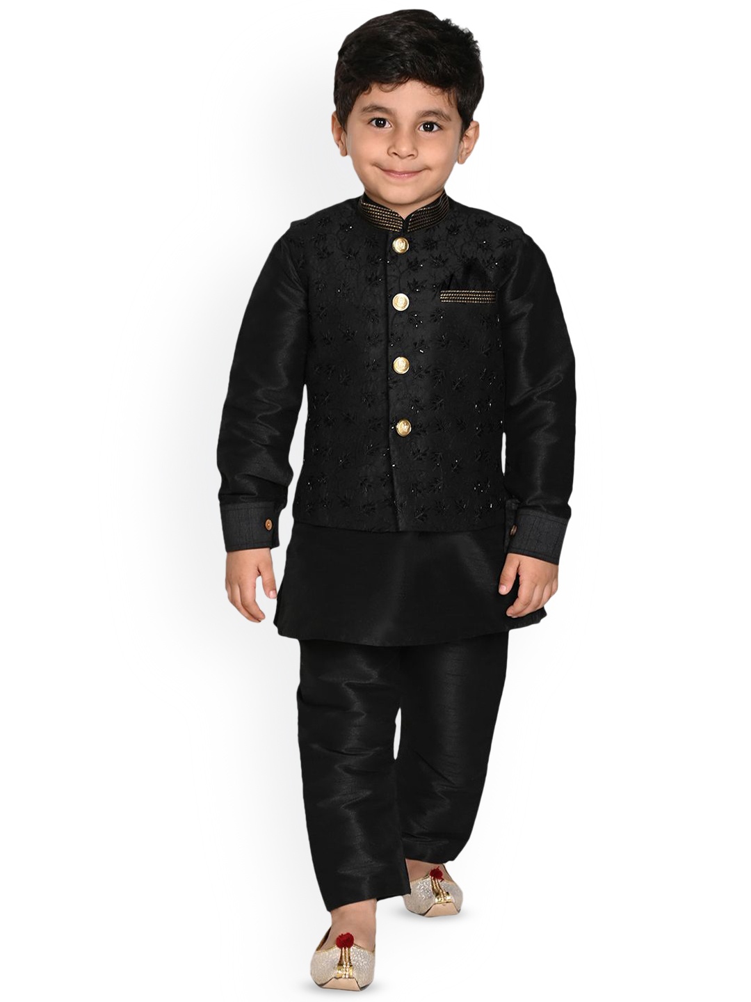 

Pehanaava Boys Embroidered Beads & Stones Straight Kurta and Pyjama Set, Blue