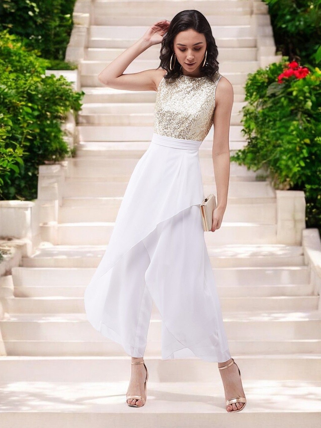 

all about you Women Round Neck Sleeveless Regular Length Jumpsuit, White