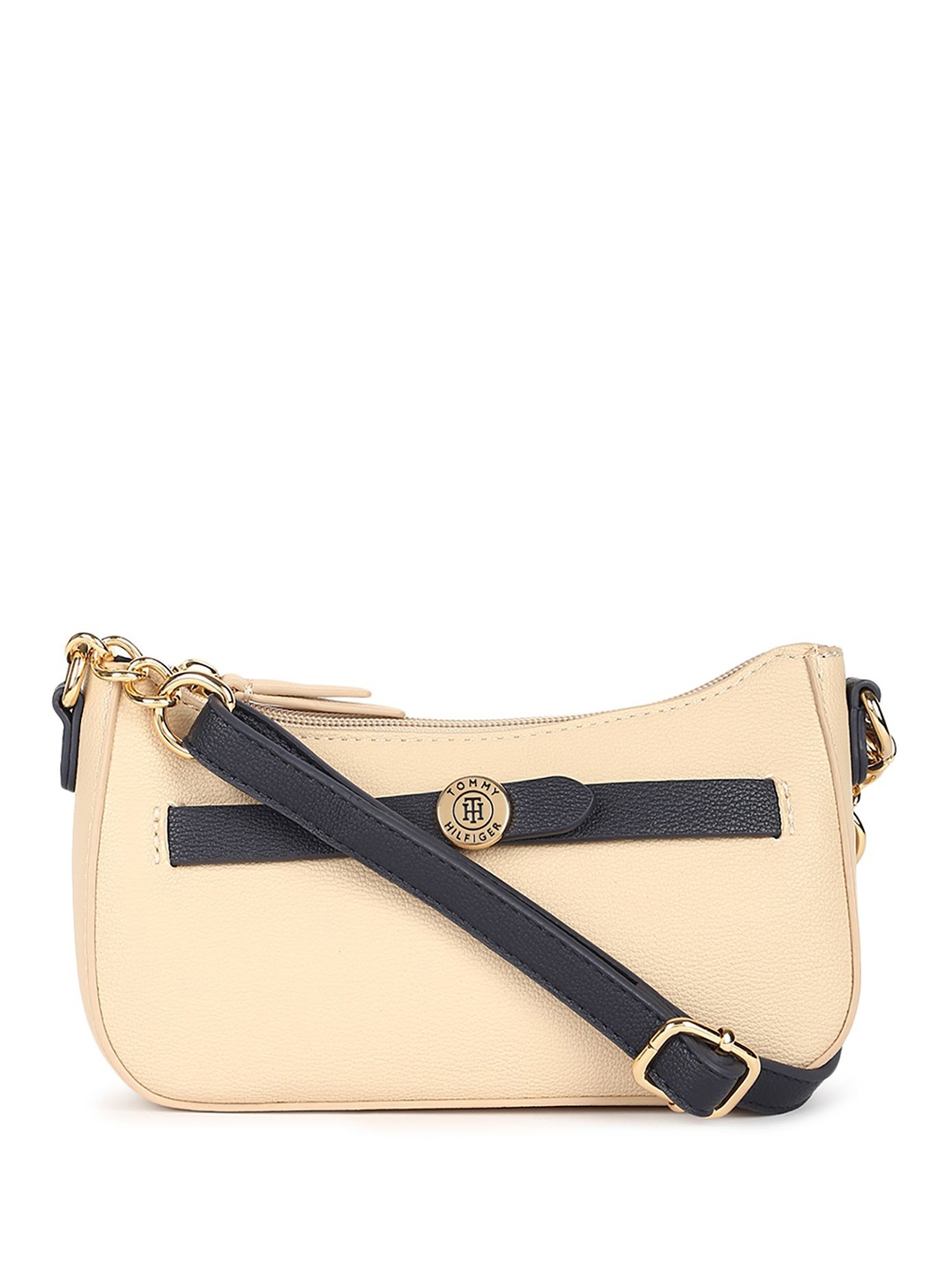 

Tommy Hilfiger Self Design Half Moon Sling Hand Bag, Beige