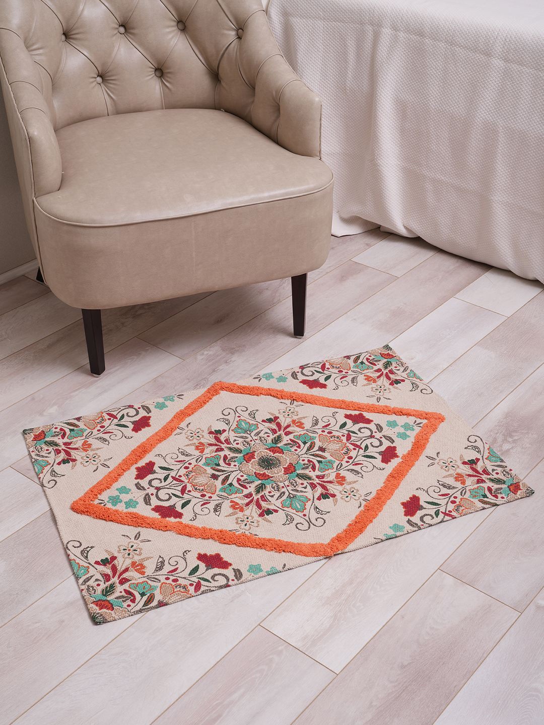 

BLANC9 Beige 2 Pieces Printed 800 GSM Pure Cotton Bath Rugs