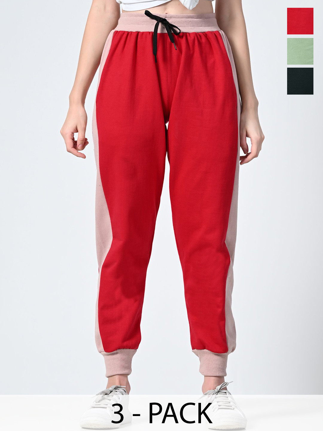 

BAESD Women Pack Of 3 Relaxed Fit Mid-Rise Joggers, Red