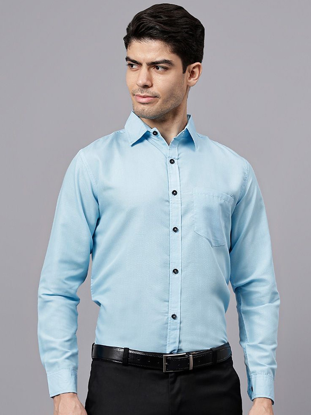 

univibe Men India Slim Spread Collar Solid Cotton Slim Fit Formal Shirt, Blue