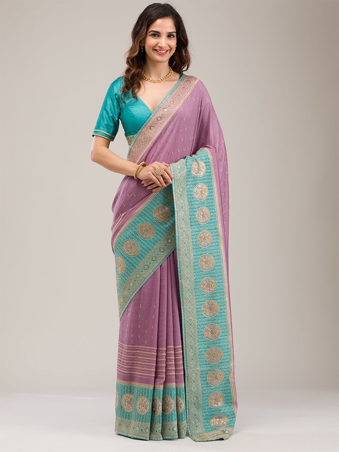 

Koskii Beads and Stones Saree, Purple