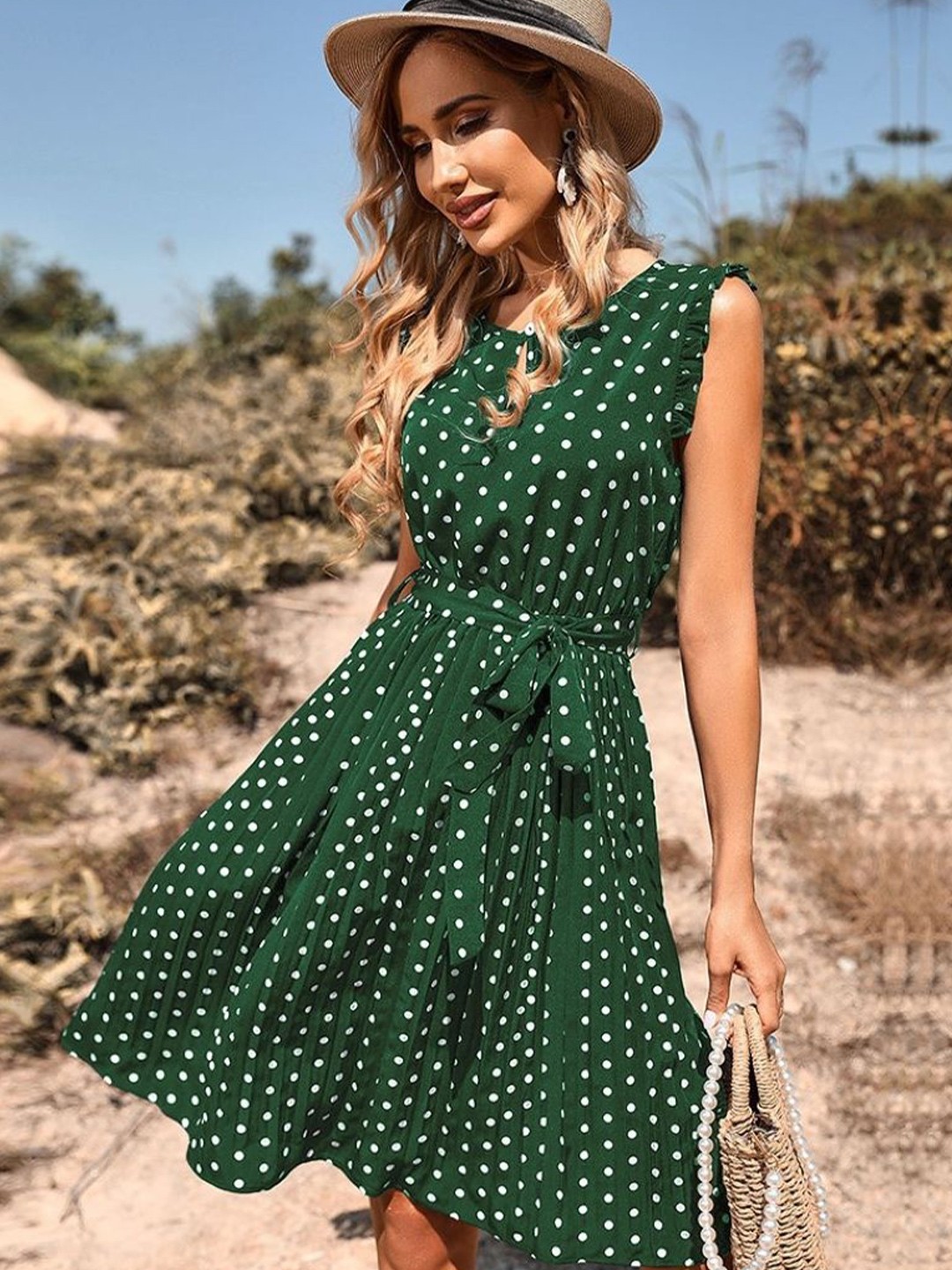 

StyleCast Polka Dot Printed Fit & Flare Midi Dress, Green