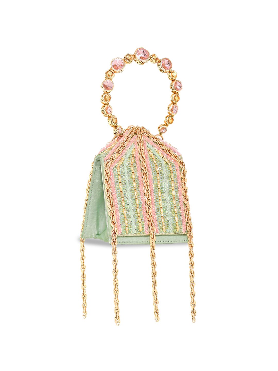 

Papa Don't Preach Ethnic Motifs Striped Leather Structured Sling Bag, Green