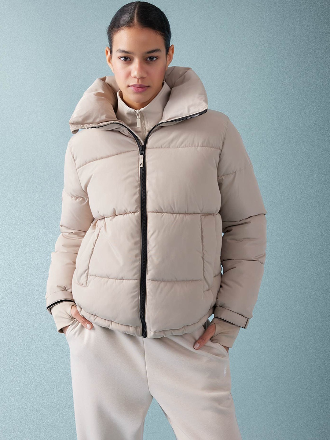 

DeFacto Women Stand Collar Puffer Jacket, Beige