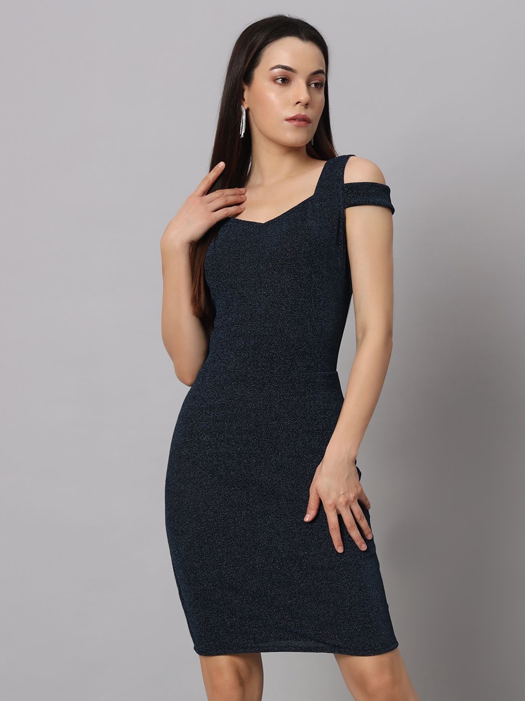 

VAARARO Women Sweetheart Neck Cold-Shoulder Sleeves Bodycon Mini Dress, Blue
