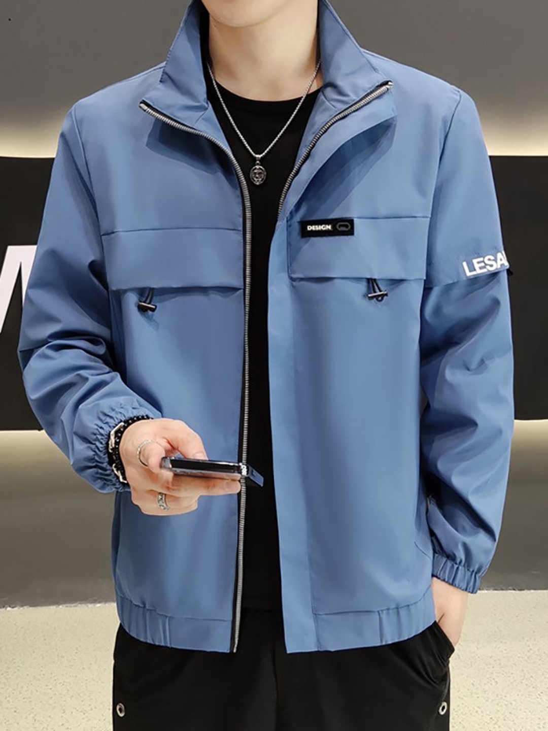 

StyleCast x Revolte Men Stand Collar Tailored Jacket, Blue