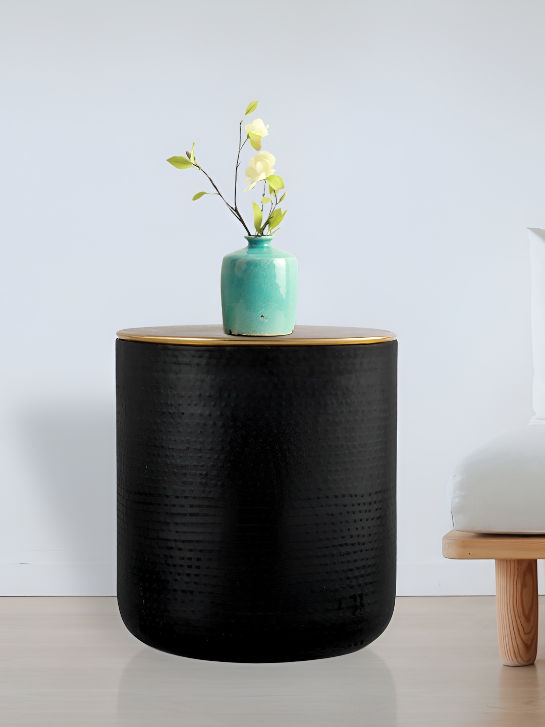 

Metalsmith Black & Yellow Wooden Textured Stool