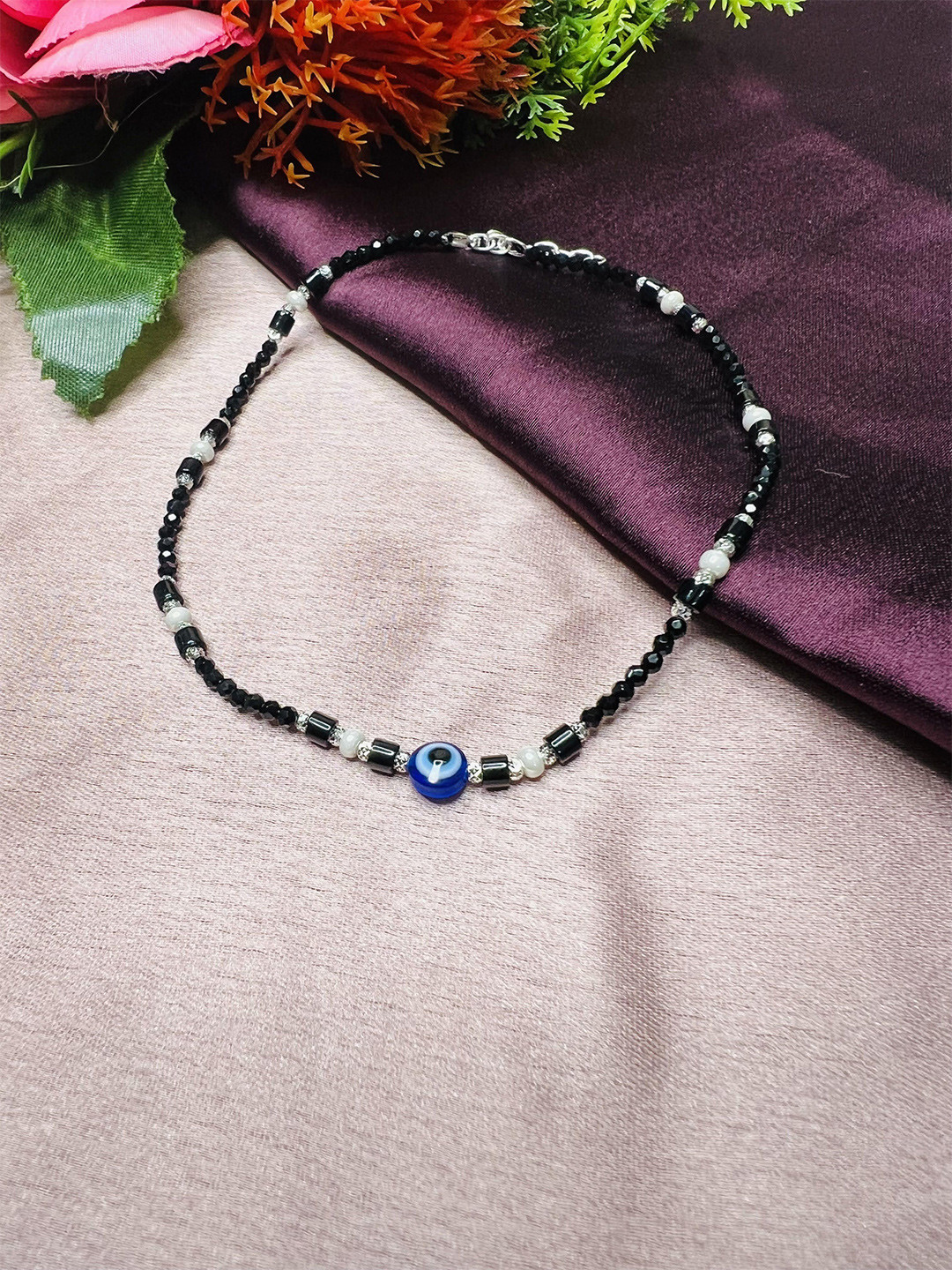 

Arte Jewels 92.5 Sterling Silver Beaded Single Anklet, Black