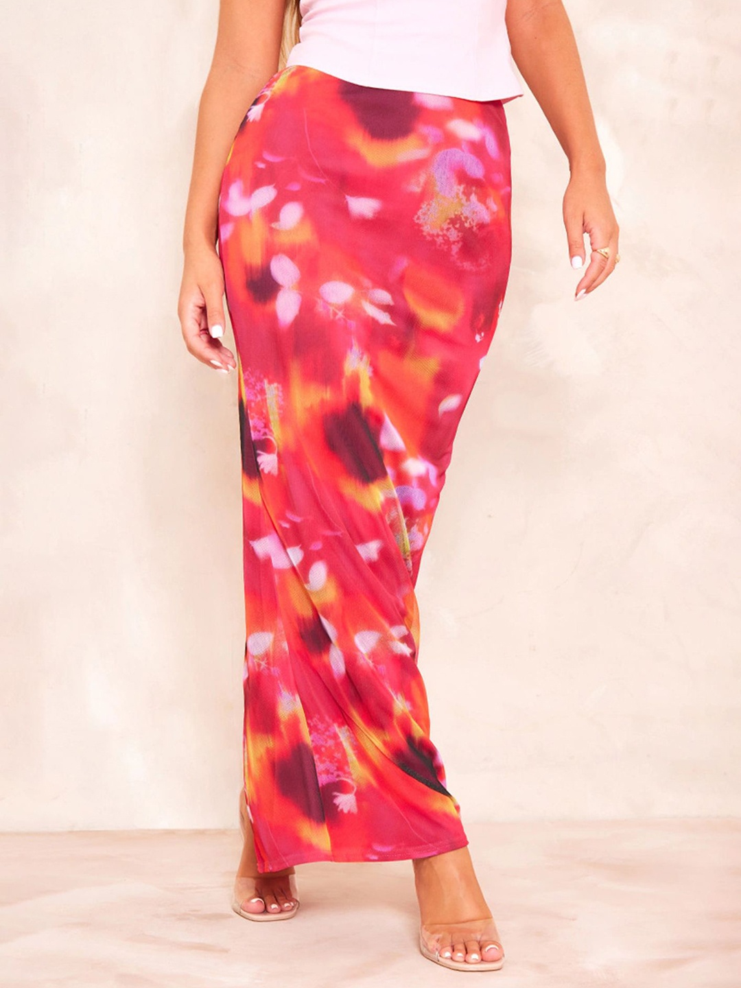 

LULU & SKY Women Abstract Printed A-line Maxi Skirts, Red