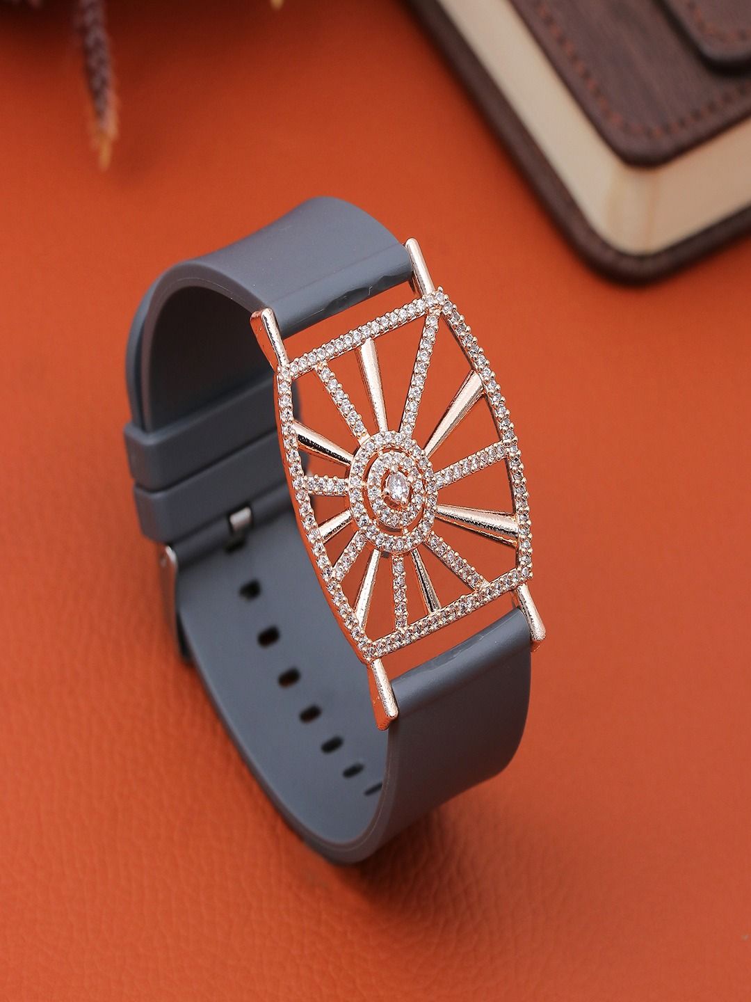 

UNIVERSITY TRENDZ Rose Gold Plated Leather American Diamond Wraparound Bracelet