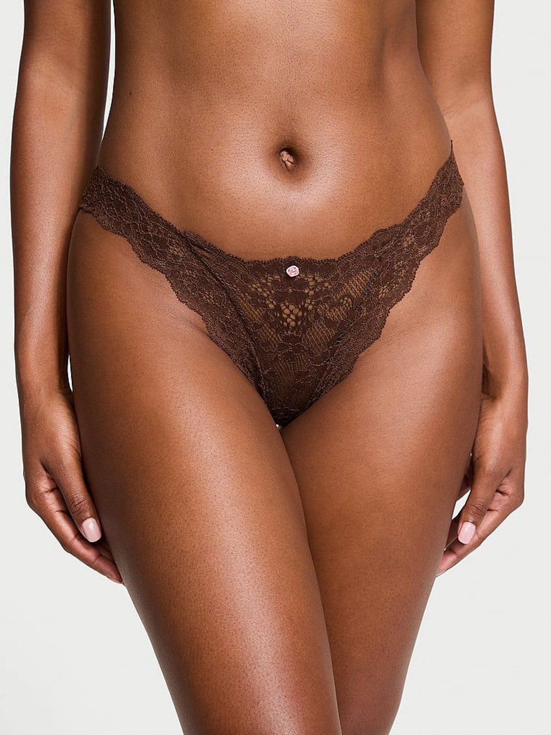 

Victoria's Secret Women Self Design Lace Thong Brief, Brown