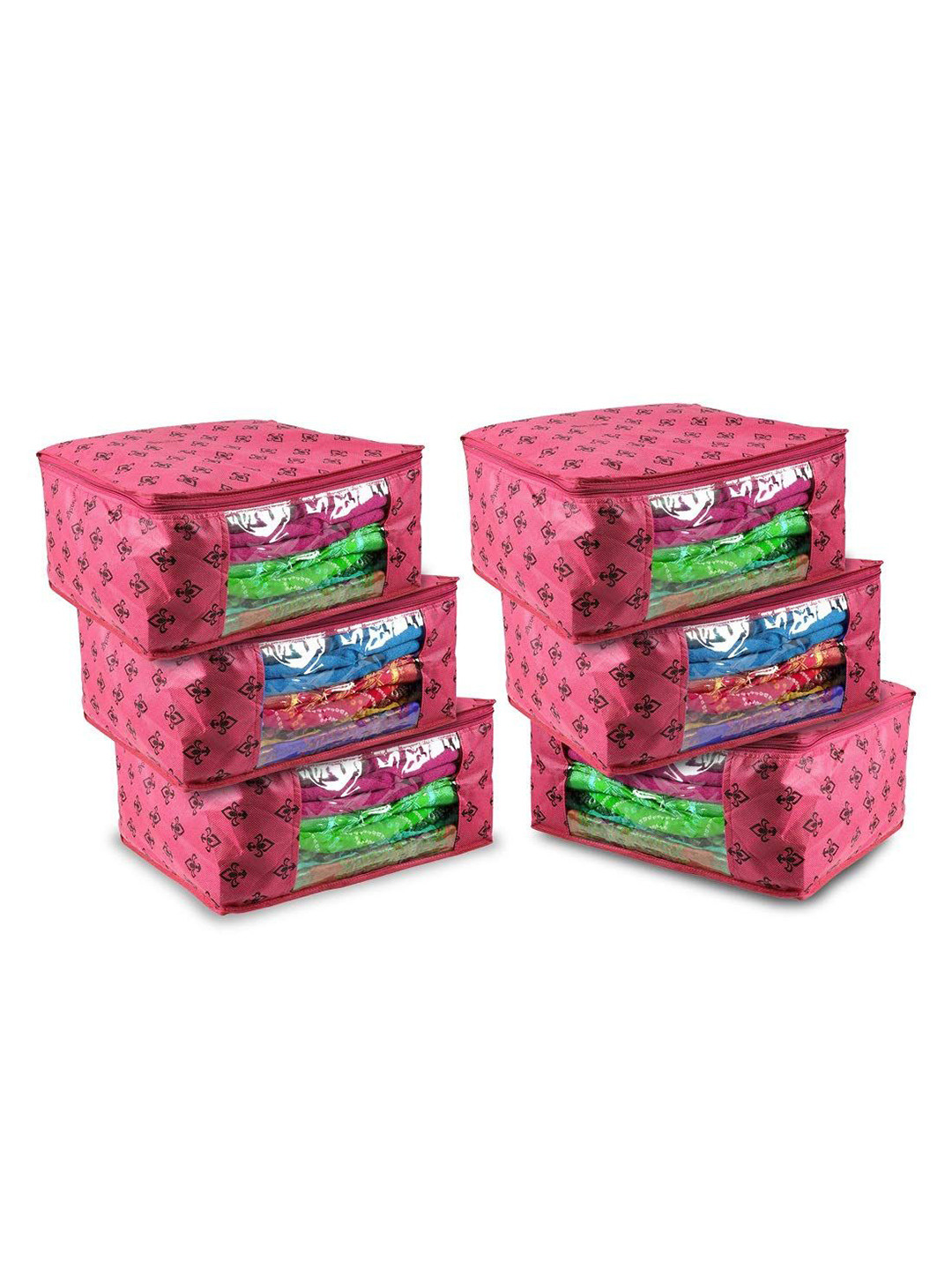 

prettykrafts Pink & Black 6 Pieces Printed Multi-Utility organiser