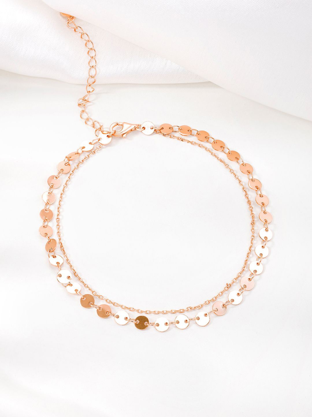 

Silvora by Peora 925 Sterling Silver Rose Gold-Plated Layered Anklet